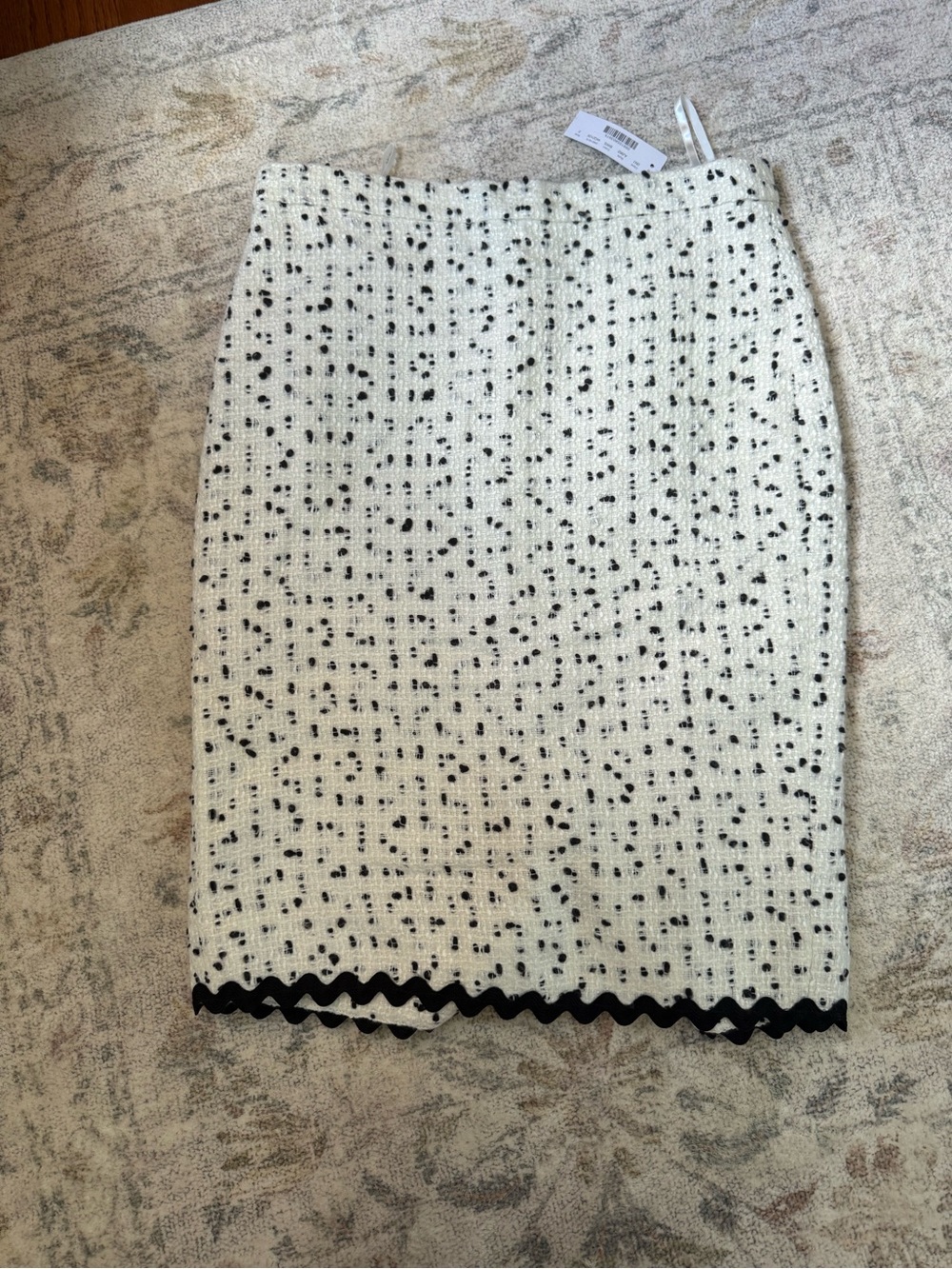 J. Crew Ivory Tweed Pencil Skirt with Black Trim